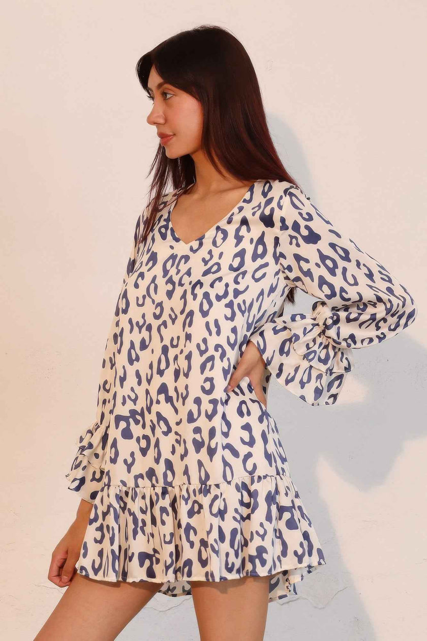 Simple Leopard Dress With Ruffle Cuff