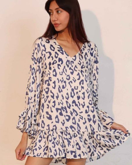 Simple Leopard Dress With Ruffle Cuff