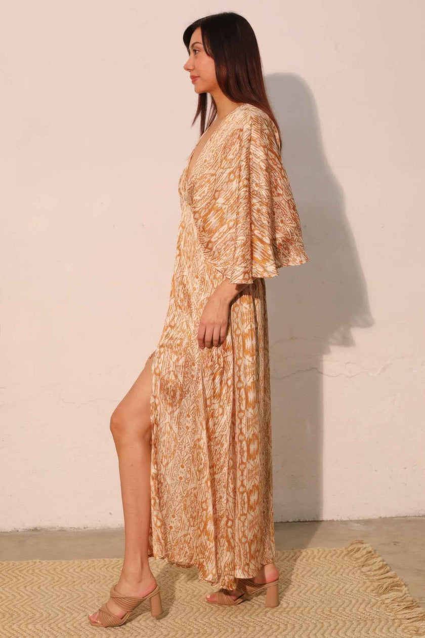 Bohemian Lurex Chiffon Cape Maxi Dress