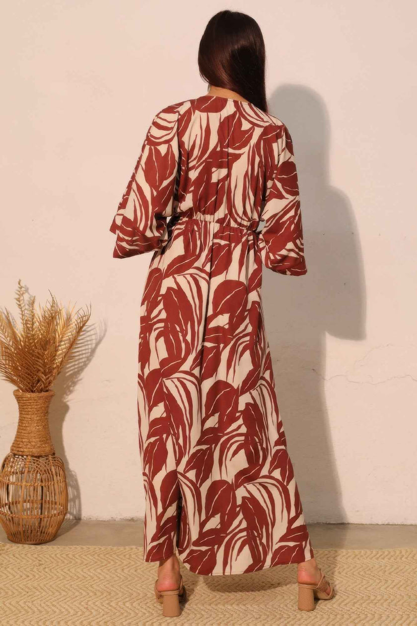 Lucca Leaf Kimono Maxi Dress