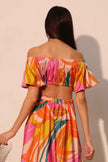 Isla Tropical Satin Bubble Sleeve Crop Top