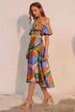 Isla Tropical Satin Bubble Sleeve Crop Top