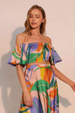 Isla Tropical Satin Bubble Sleeve Crop Top