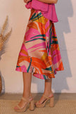 Isla Tropical Satin Midi Swing Skirt