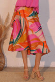 Isla Tropical Satin Midi Swing Skirt