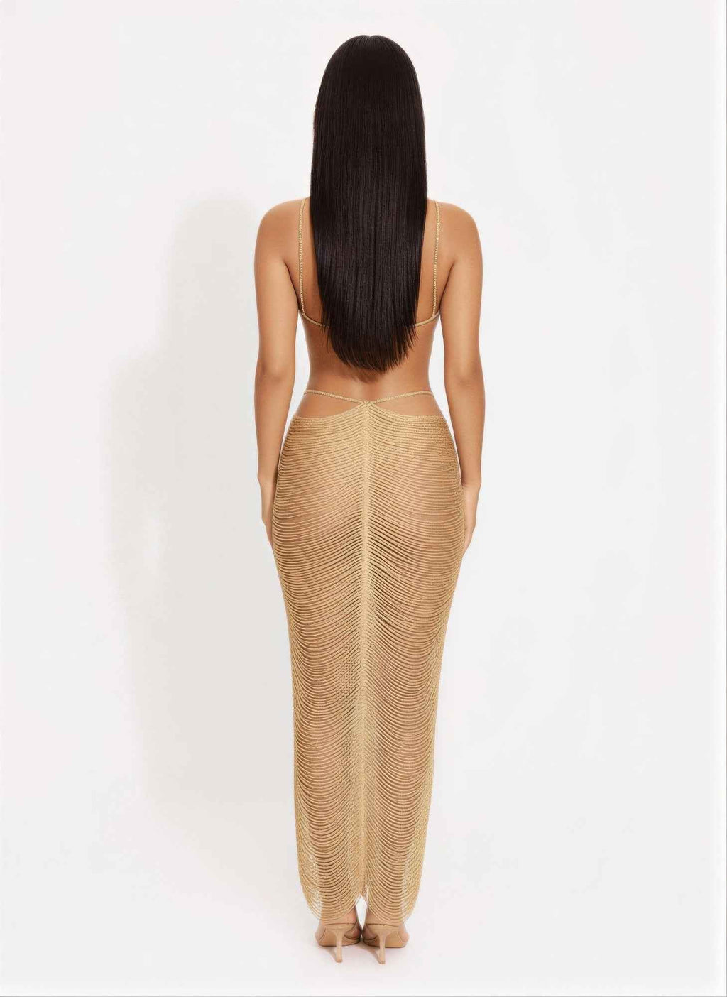 Metallic Cut Open Back Maxi Dress