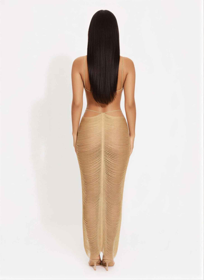 Metallic Cut Open Back Maxi Dress