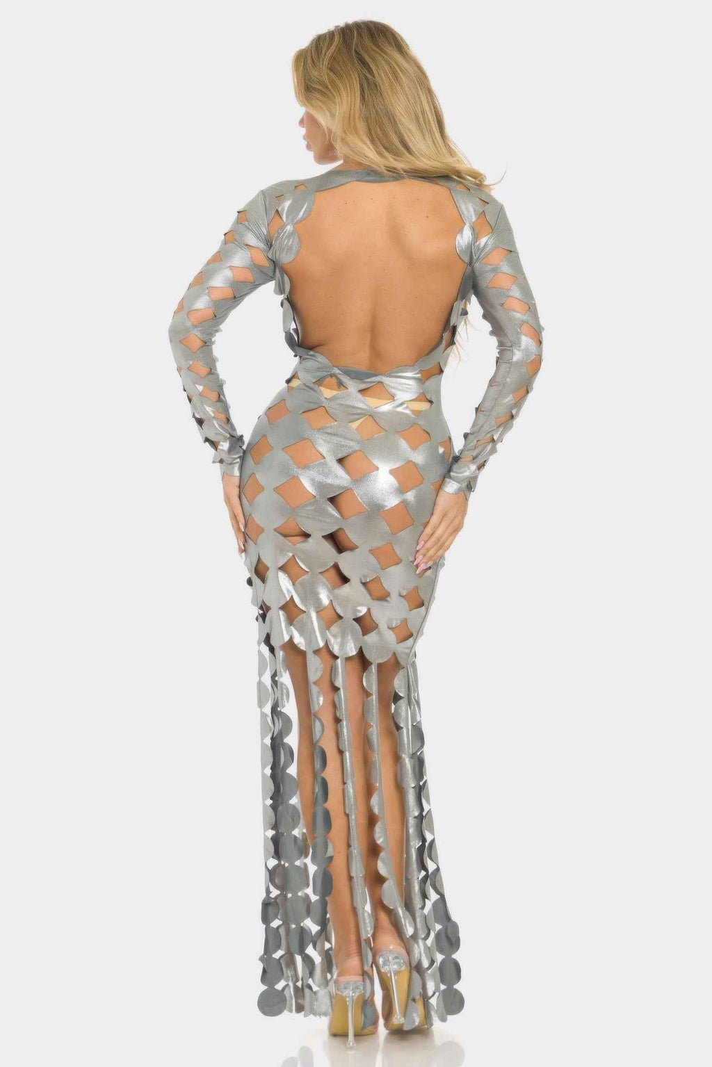 Metallic Sexy Cut Out Maxi Dress