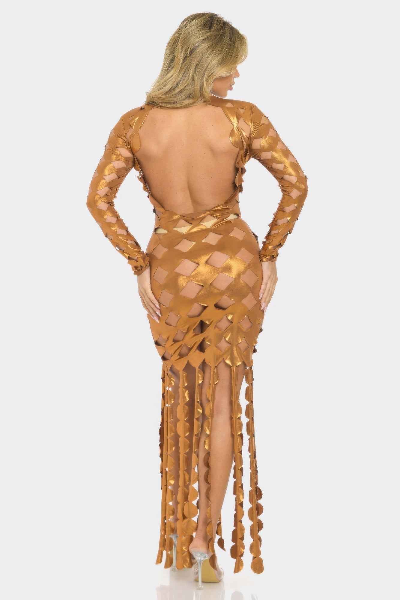 Metallic Sexy Cut Out Maxi Dress