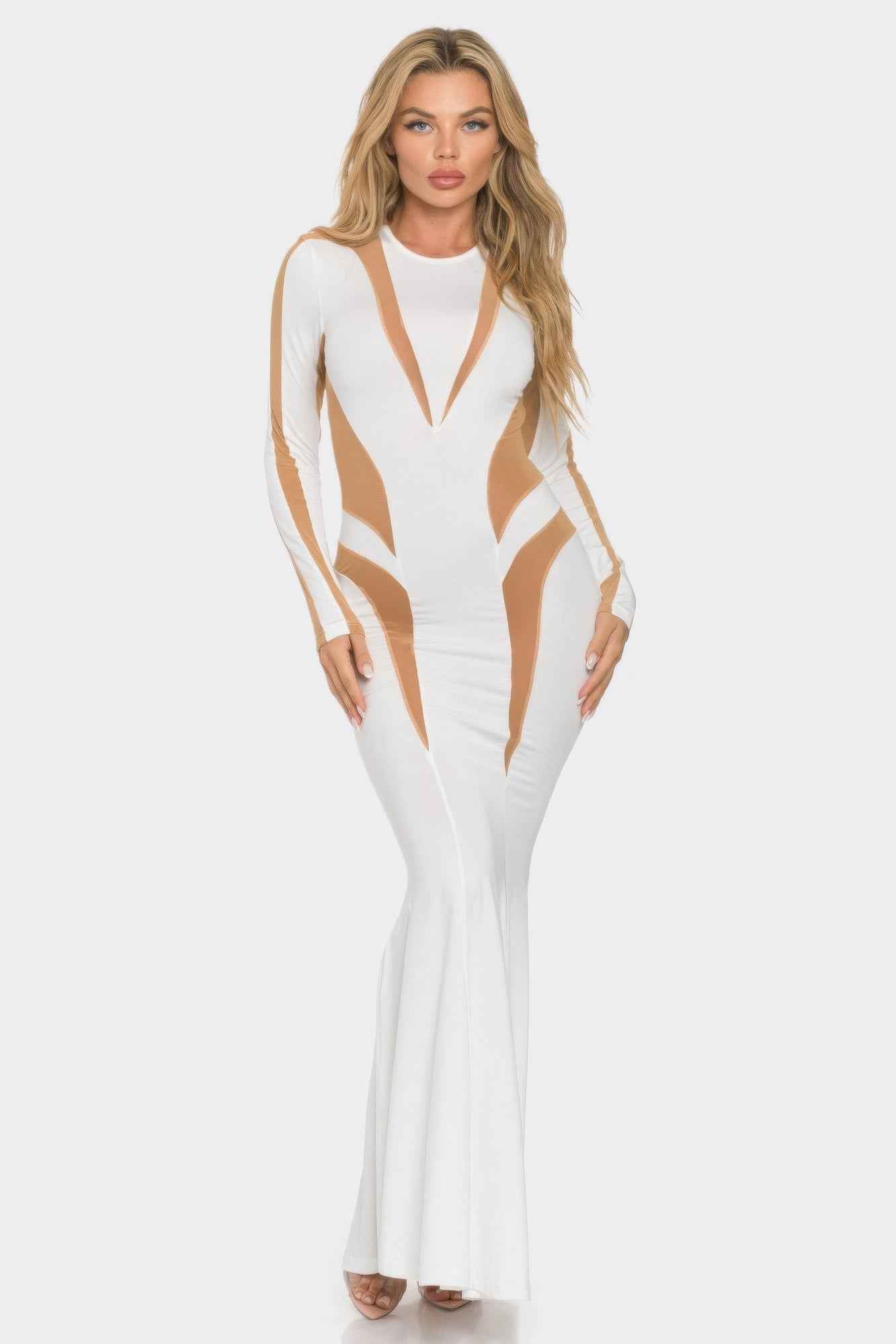Mesh Cut Out Detail Maxi Dress