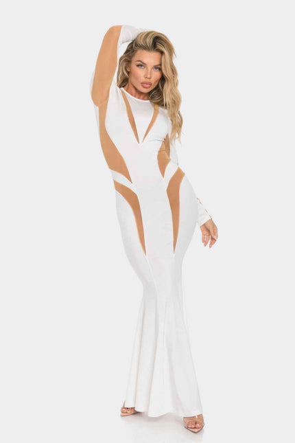 Mesh Cut Out Detail Maxi Dress