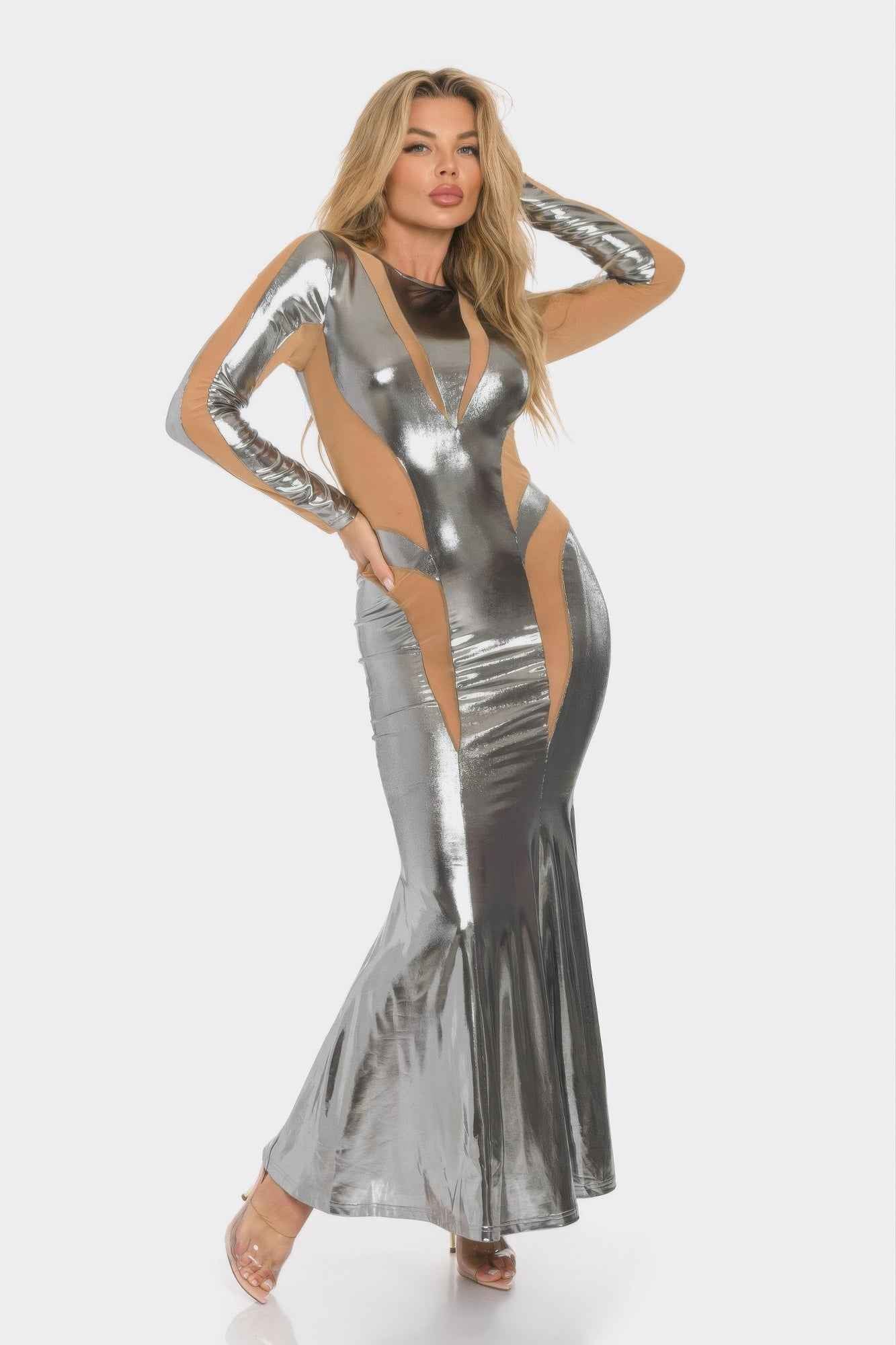 Mesh Cut Out Detail Maxi Dress