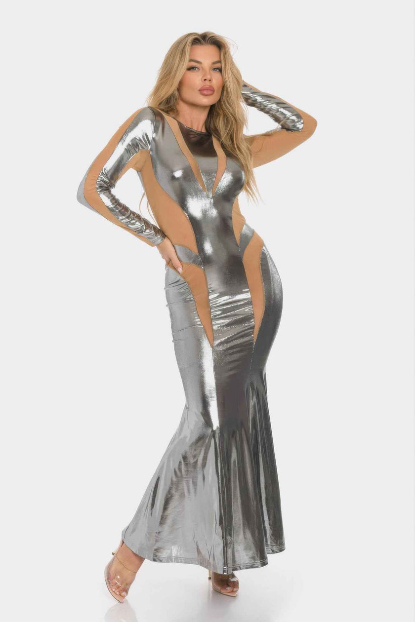 Mesh Cut Out Detail Maxi Dress