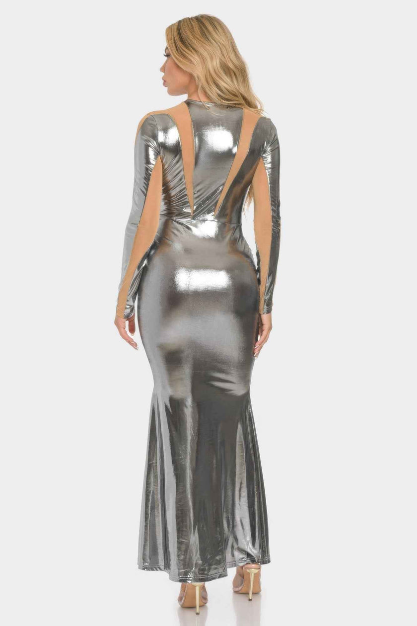 Mesh Cut Out Detail Maxi Dress