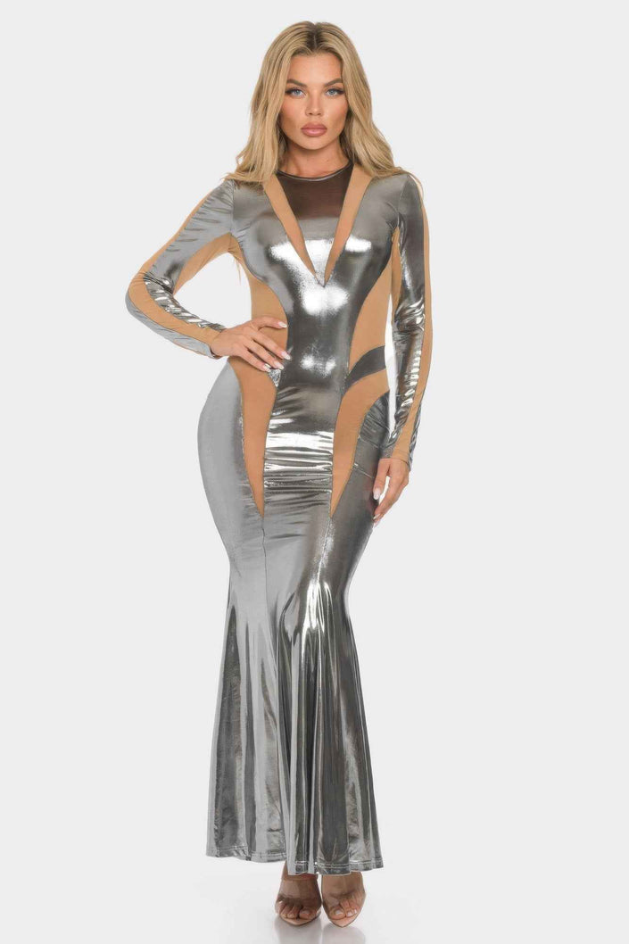 Mesh Cut Out Detail Maxi Dress