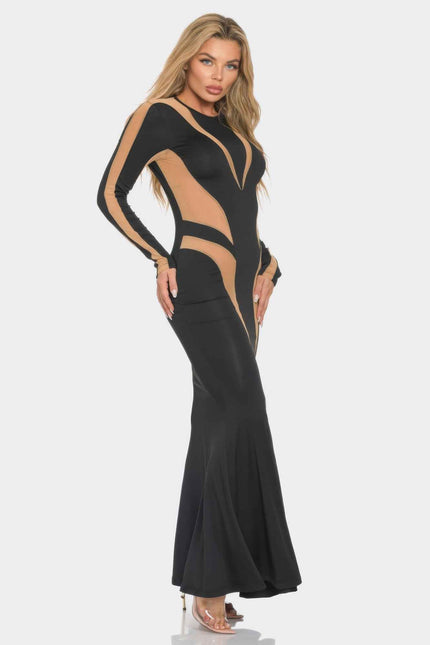 Mesh Cut Out Detail Maxi Dress