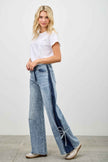 Mid Rise Contrast Wide Leg With Tie