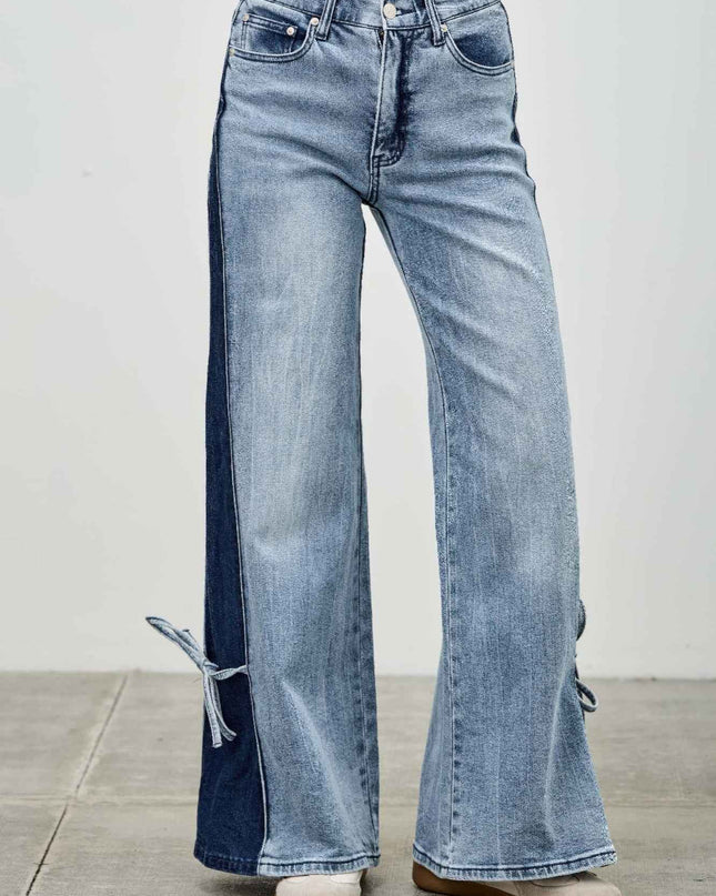 Mid Rise Contrast Wide Leg With Tie