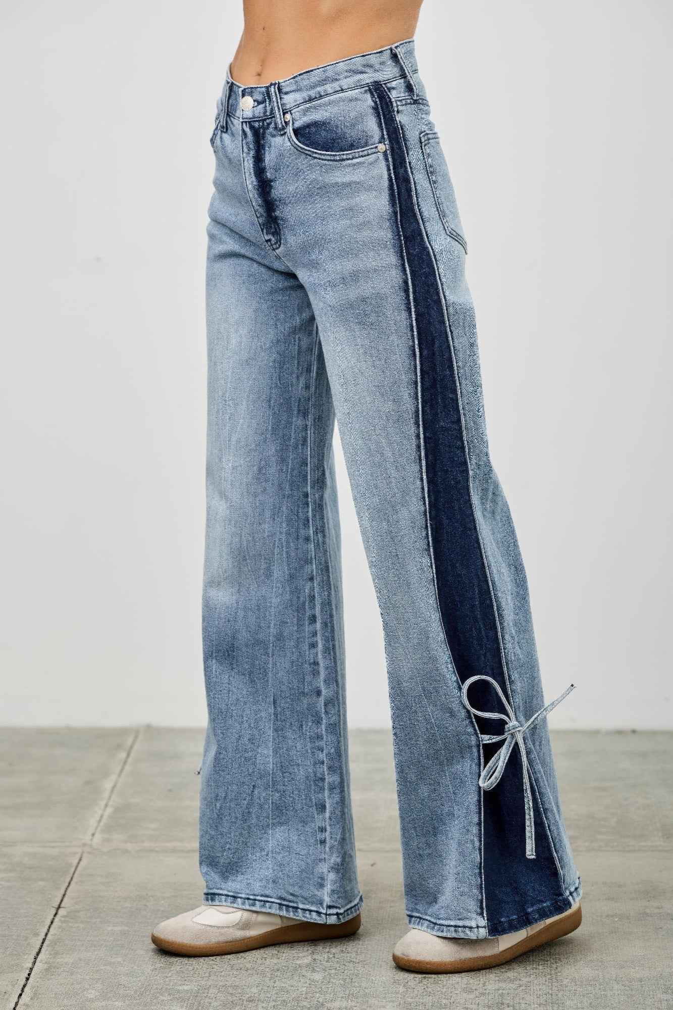 Mid Rise Contrast Wide Leg With Tie