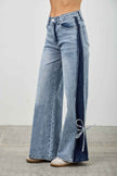 Mid Rise Contrast Wide Leg With Tie
