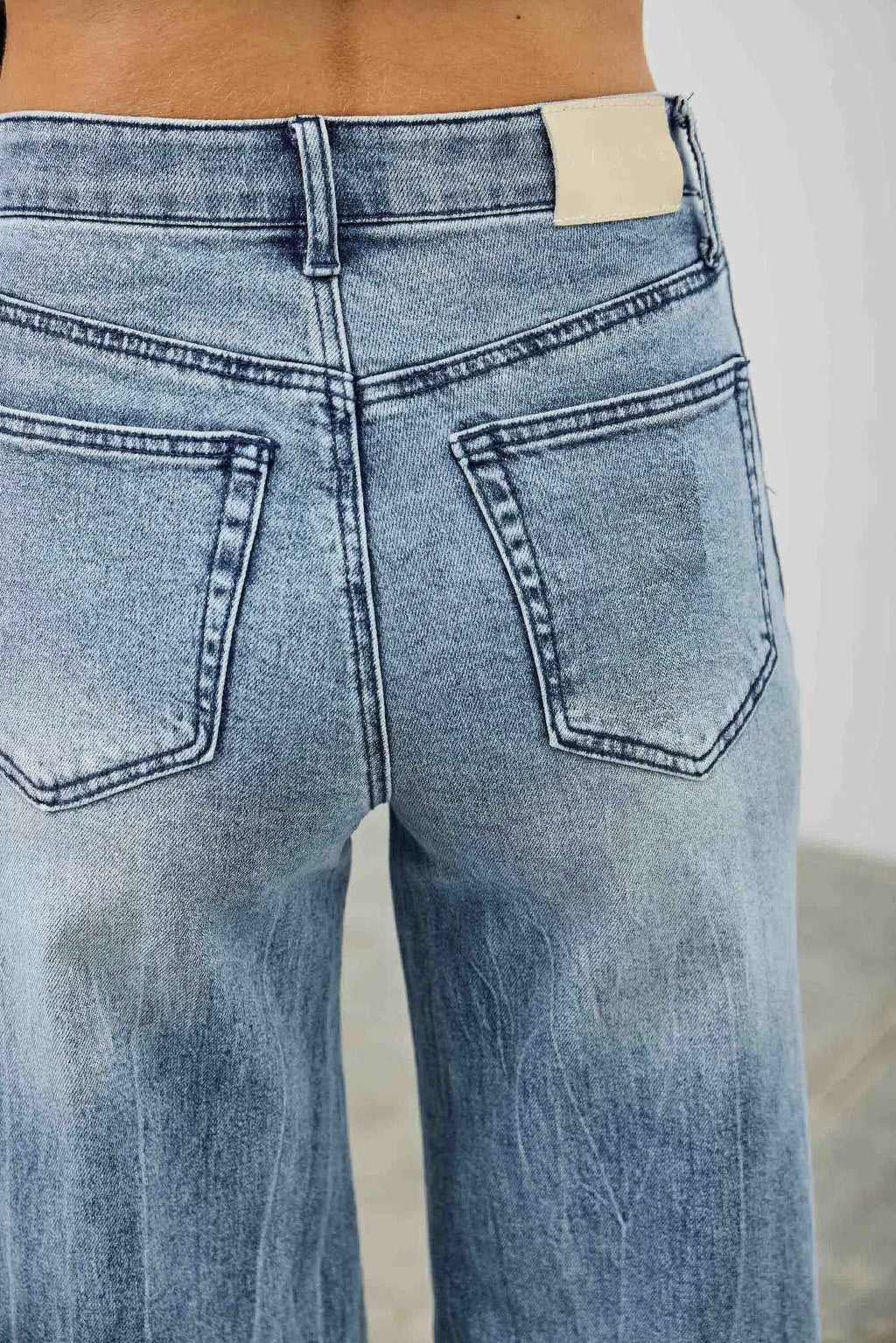 Mid Rise Contrast Wide Leg With Tie