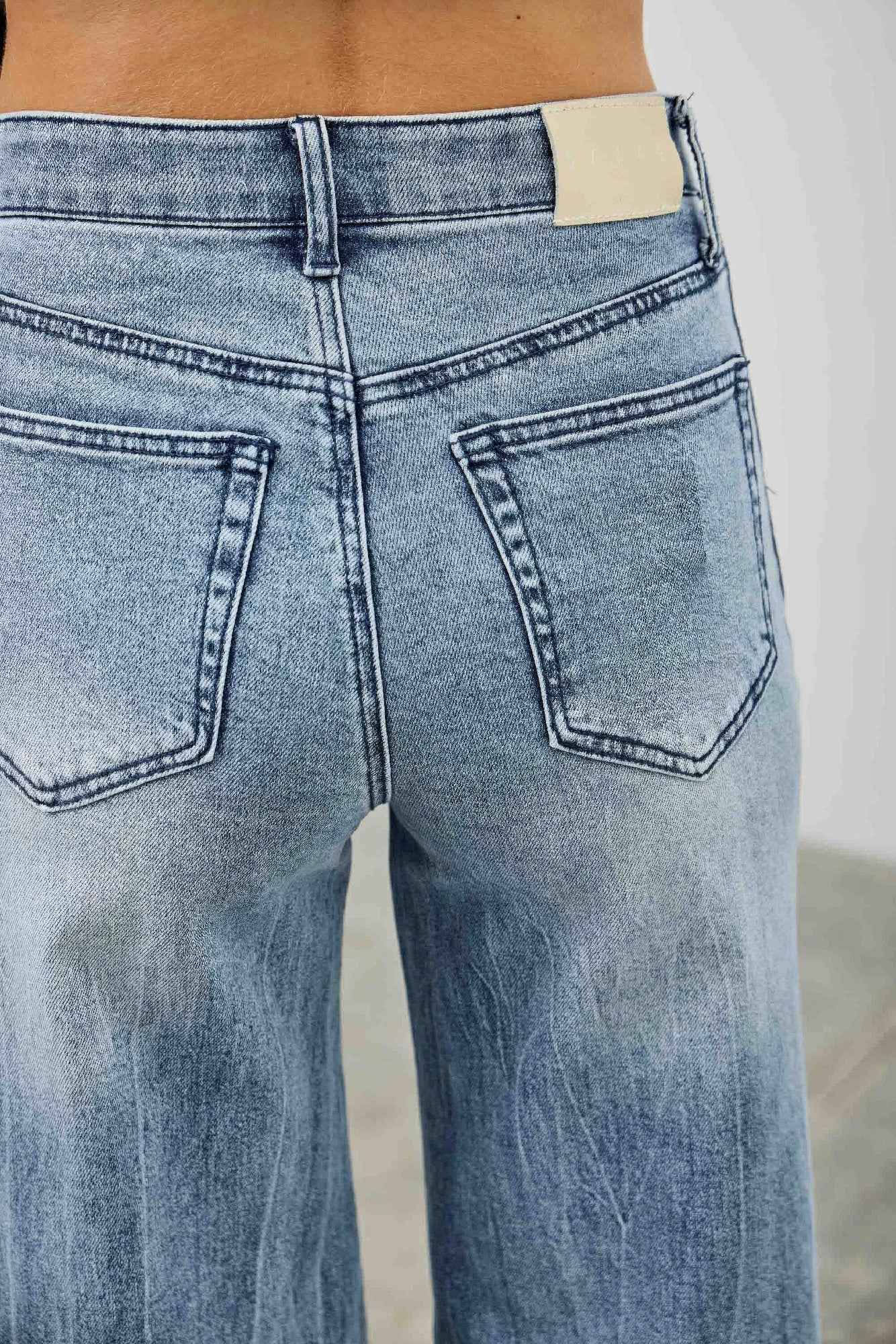 Mid Rise Contrast Wide Leg With Tie