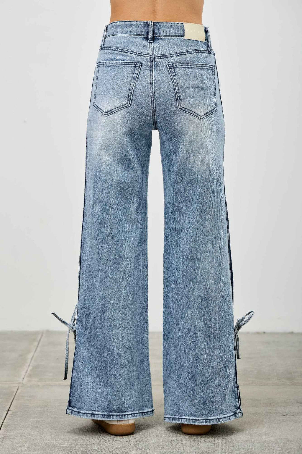 Mid Rise Contrast Wide Leg With Tie