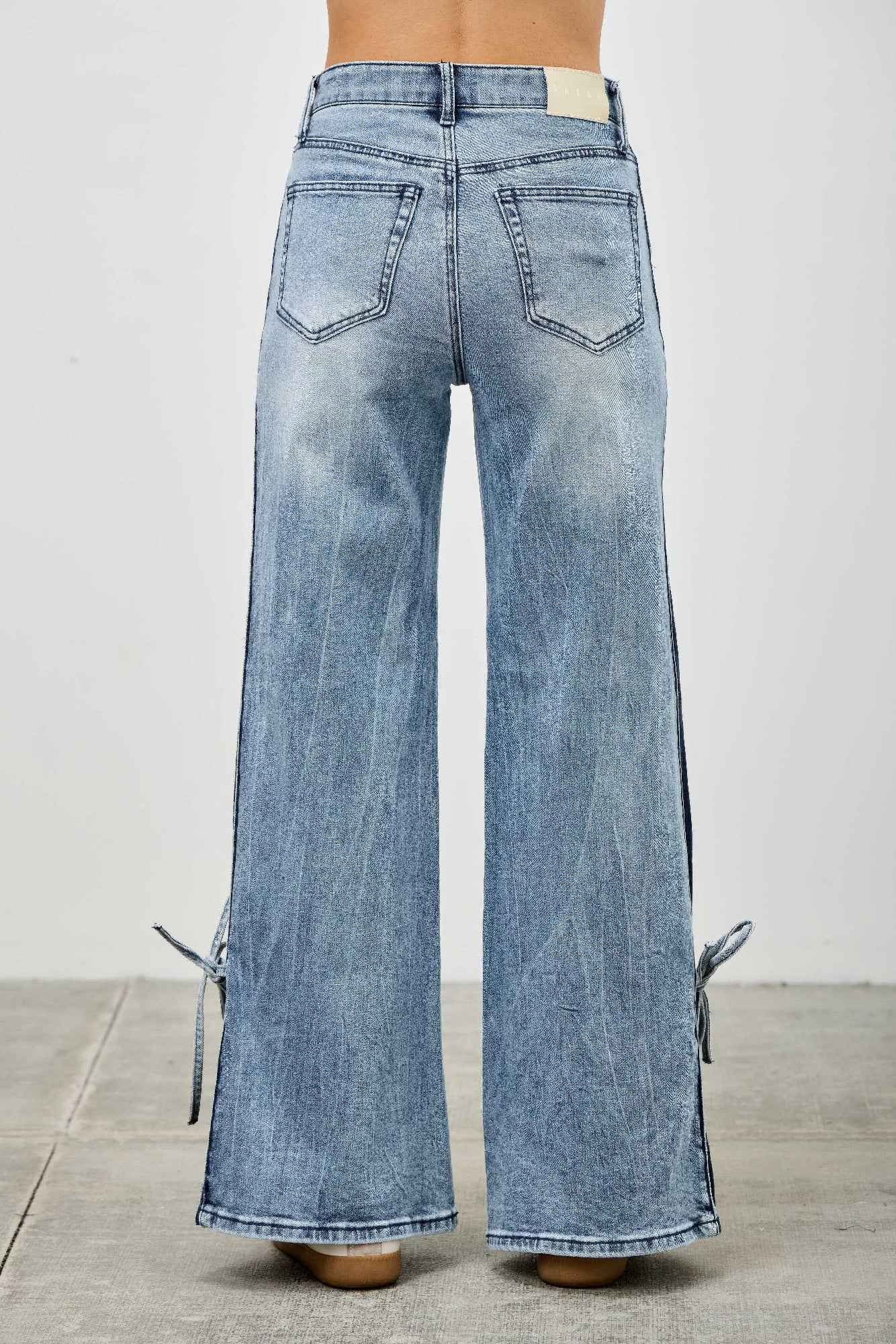 Mid Rise Contrast Wide Leg With Tie