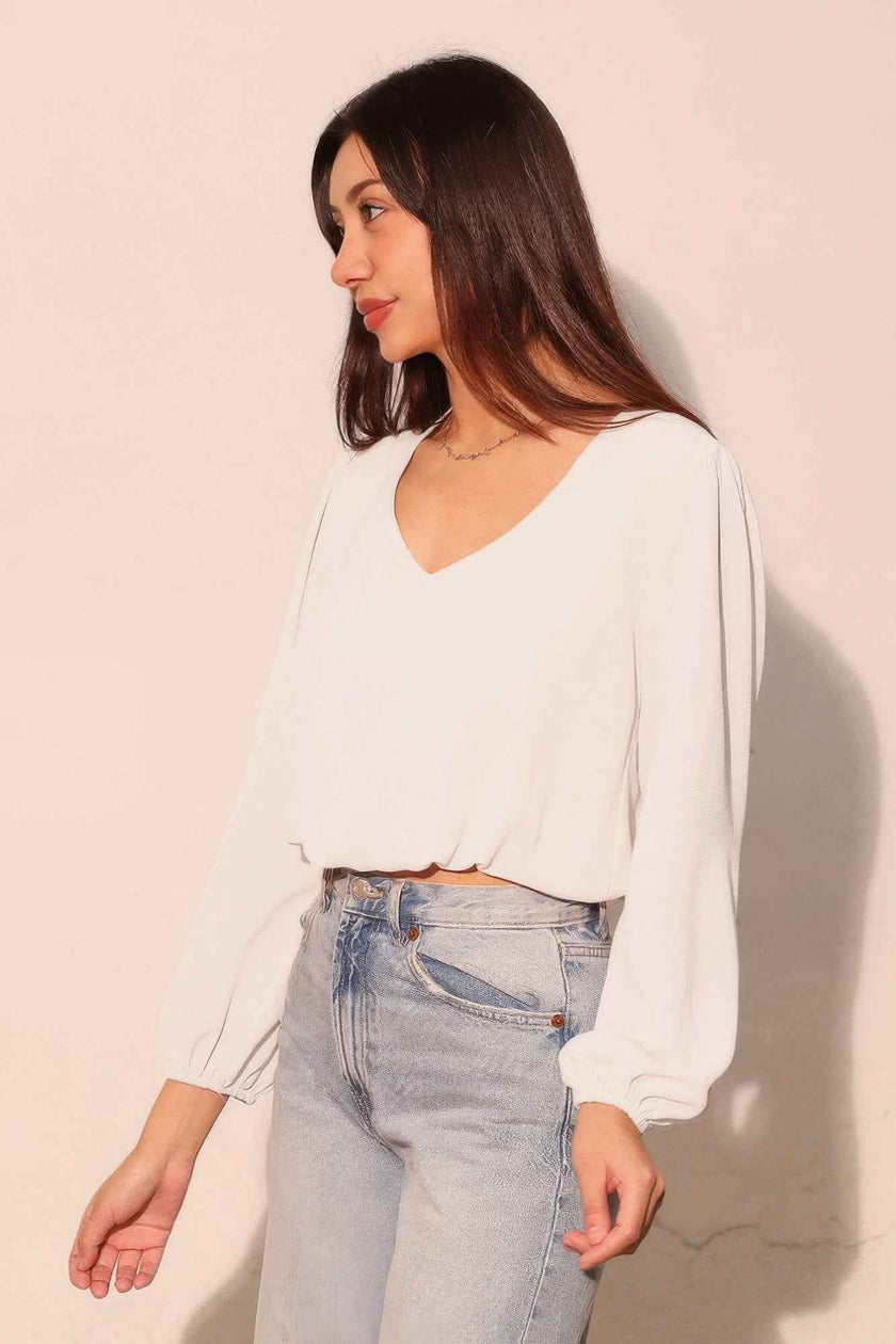 Textured Solid Long Sleeve Crop Top