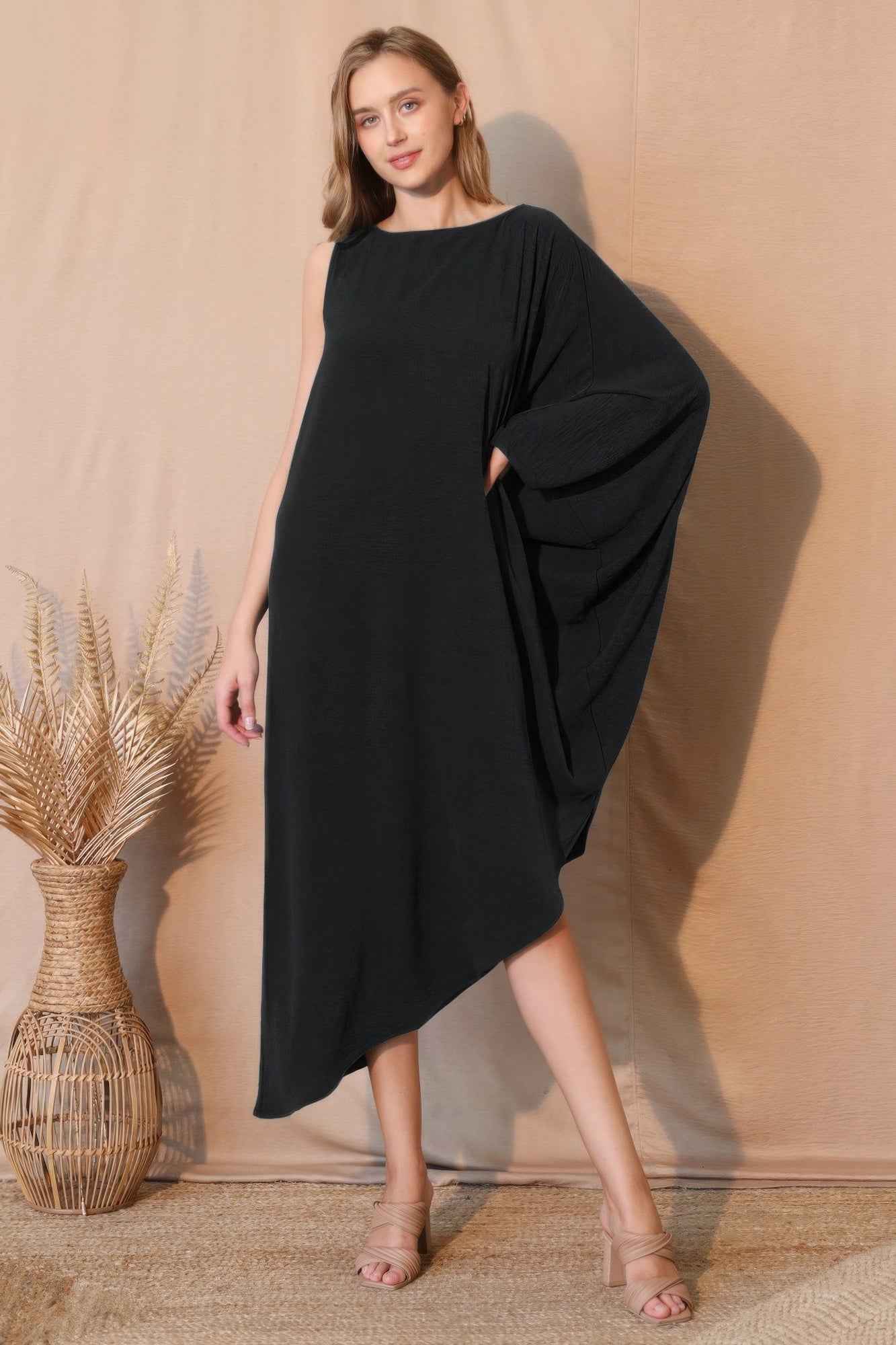 Matte Crepe One Sleeve Dress