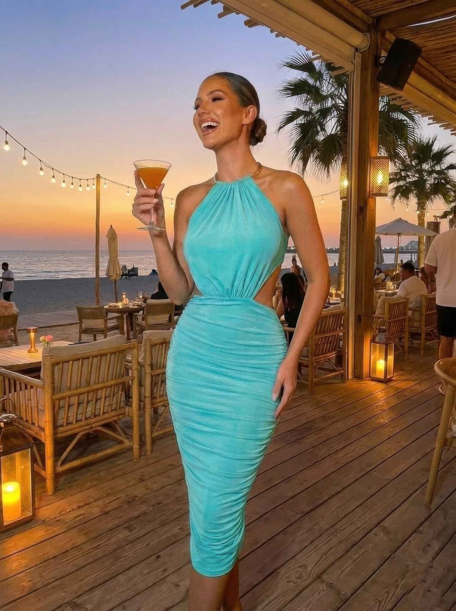 Bodycon Midi Dress, Gold Tone Is Visible At Neck