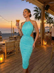 Bodycon Midi Dress, Gold Tone Is Visible At Neck