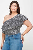 Plus Size Ditsy Floral One Shoulder Bodysuit