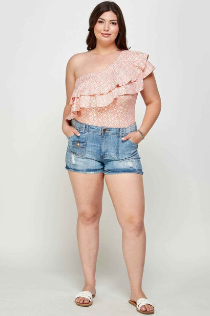 Plus Size Ditsy Floral One Shoulder Bodysuit