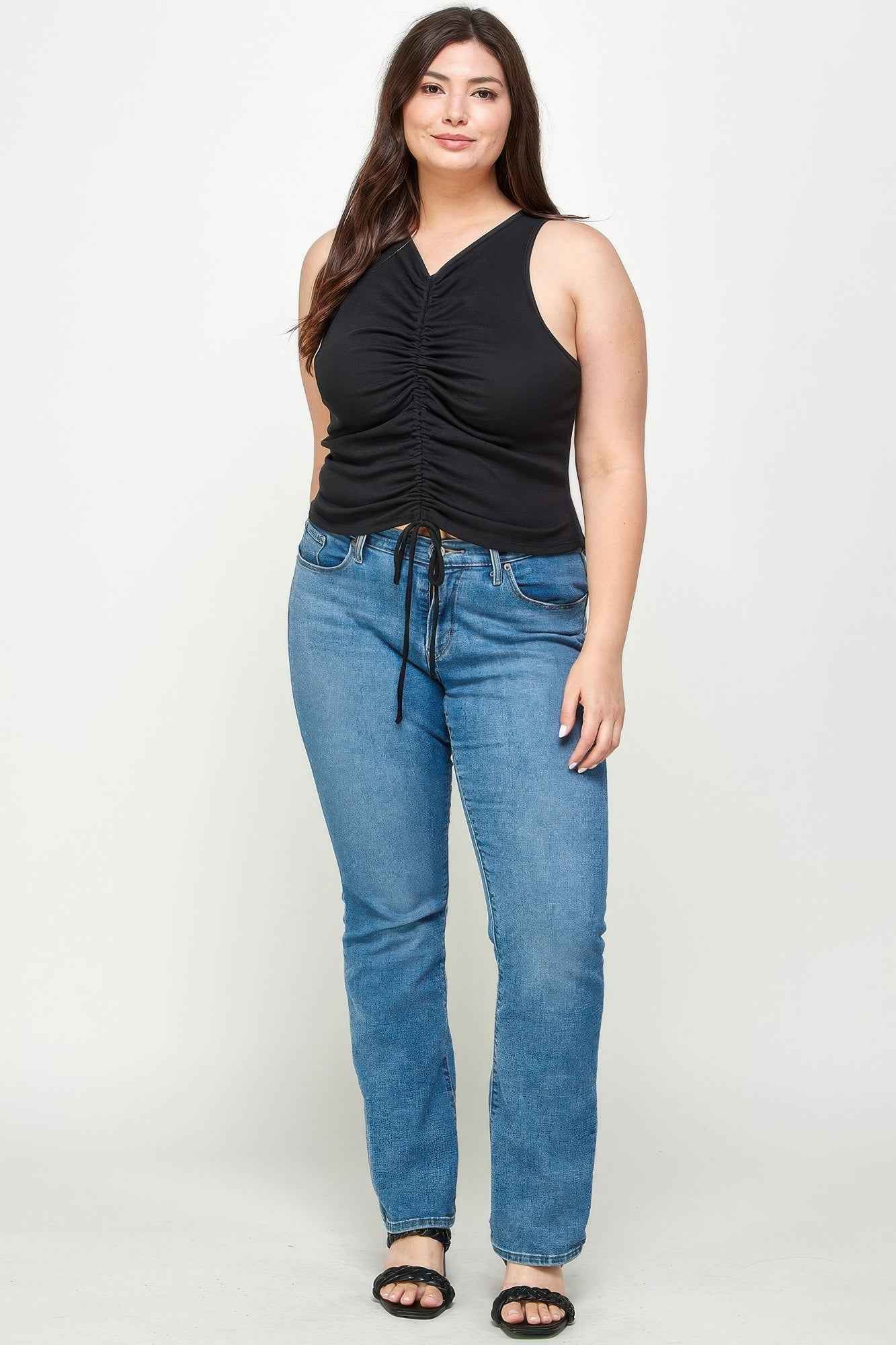 Plus Size Ribbed Sleeveless Ruched Tank Top