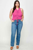 Plus Size Ribbed Sleeveless Ruched Tank Top