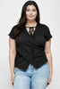 Plus Size Textured Wrap Top With Tie Neck