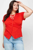 Plus Size Textured Wrap Top With Tie Neck