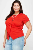 Plus Size Textured Wrap Top With Tie Neck