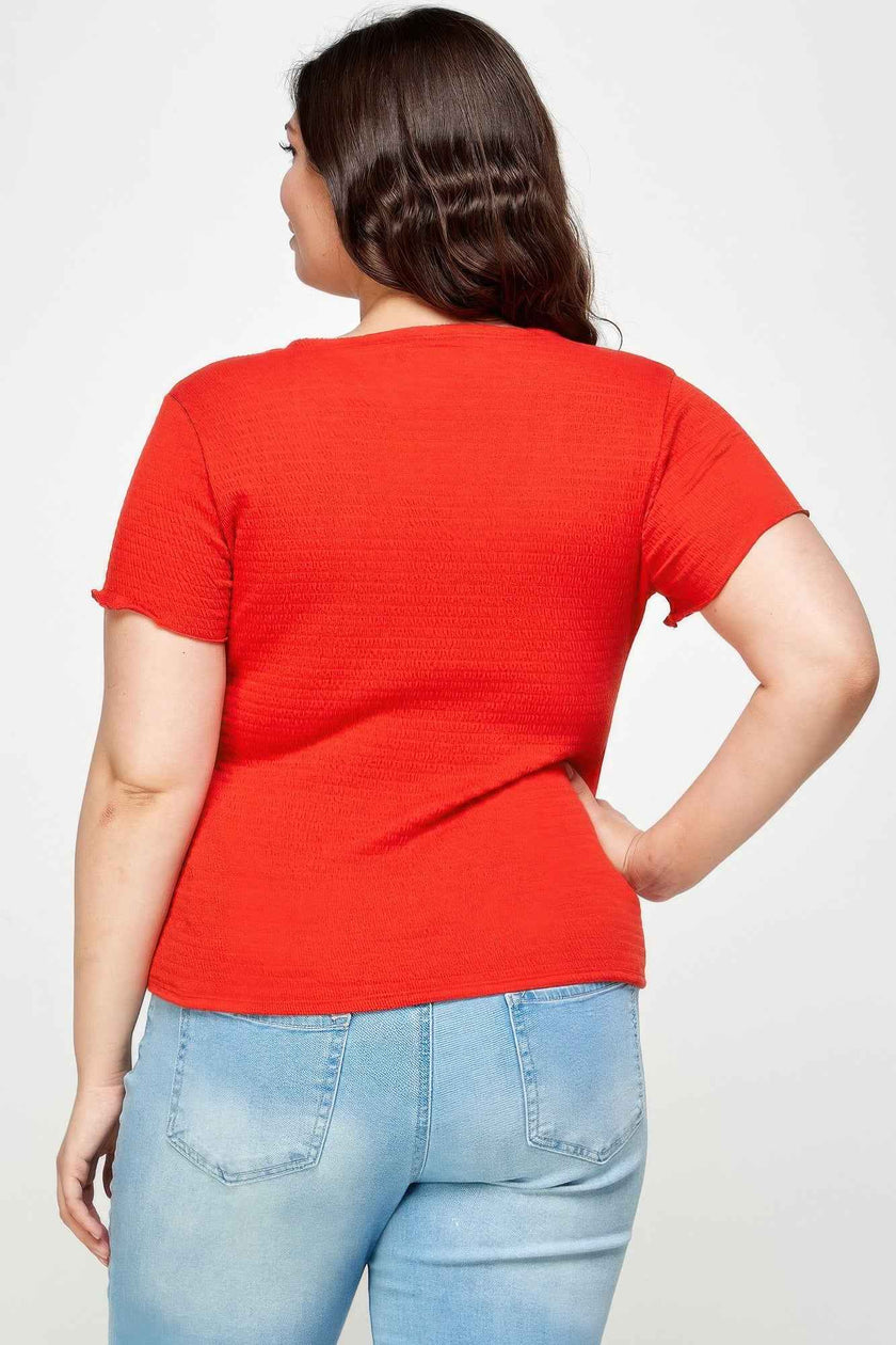 Plus Size Textured Wrap Top With Tie Neck