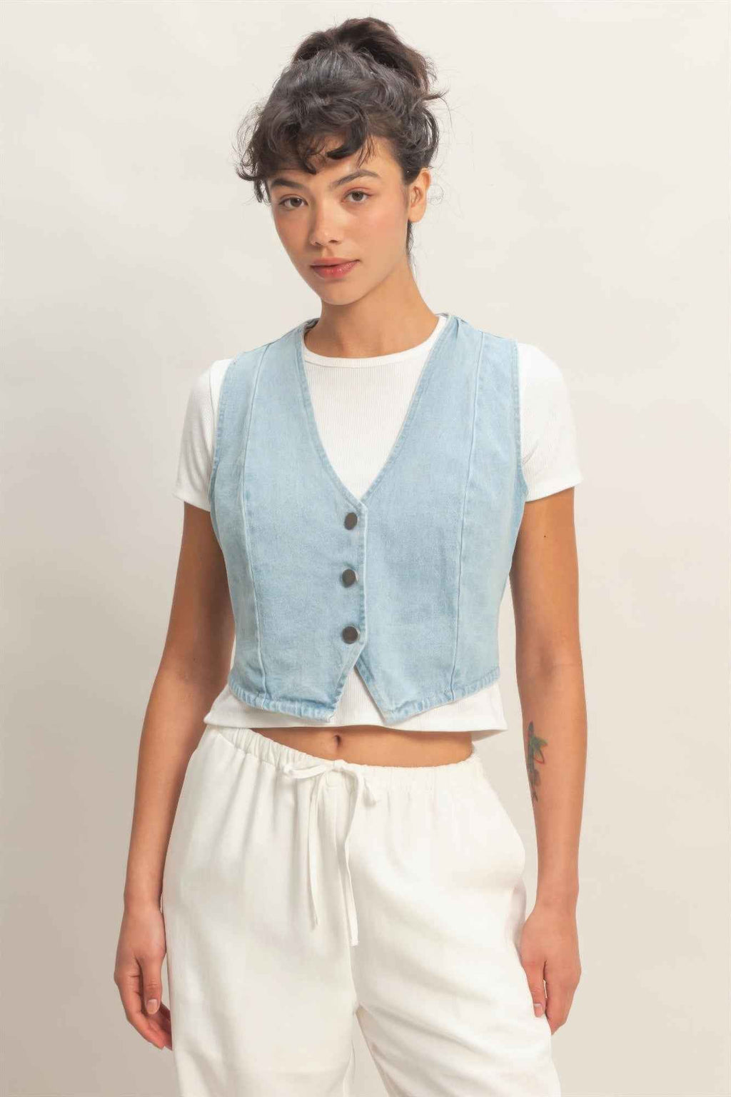 V-neck Sleeveless Denim Vest