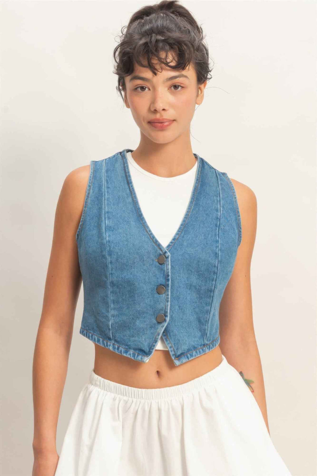V-neck Sleeveless Denim Vest