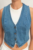 V-neck Sleeveless Denim Vest
