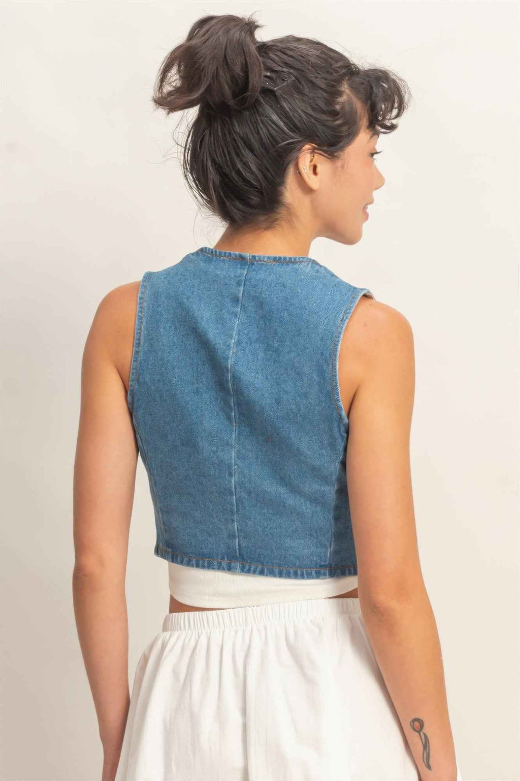 V-neck Sleeveless Denim Vest
