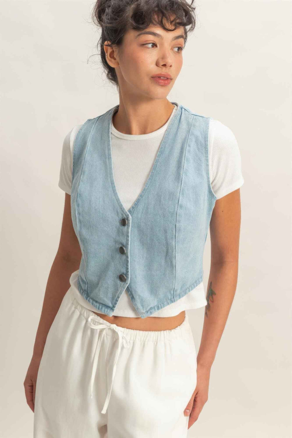 V-neck Sleeveless Denim Vest