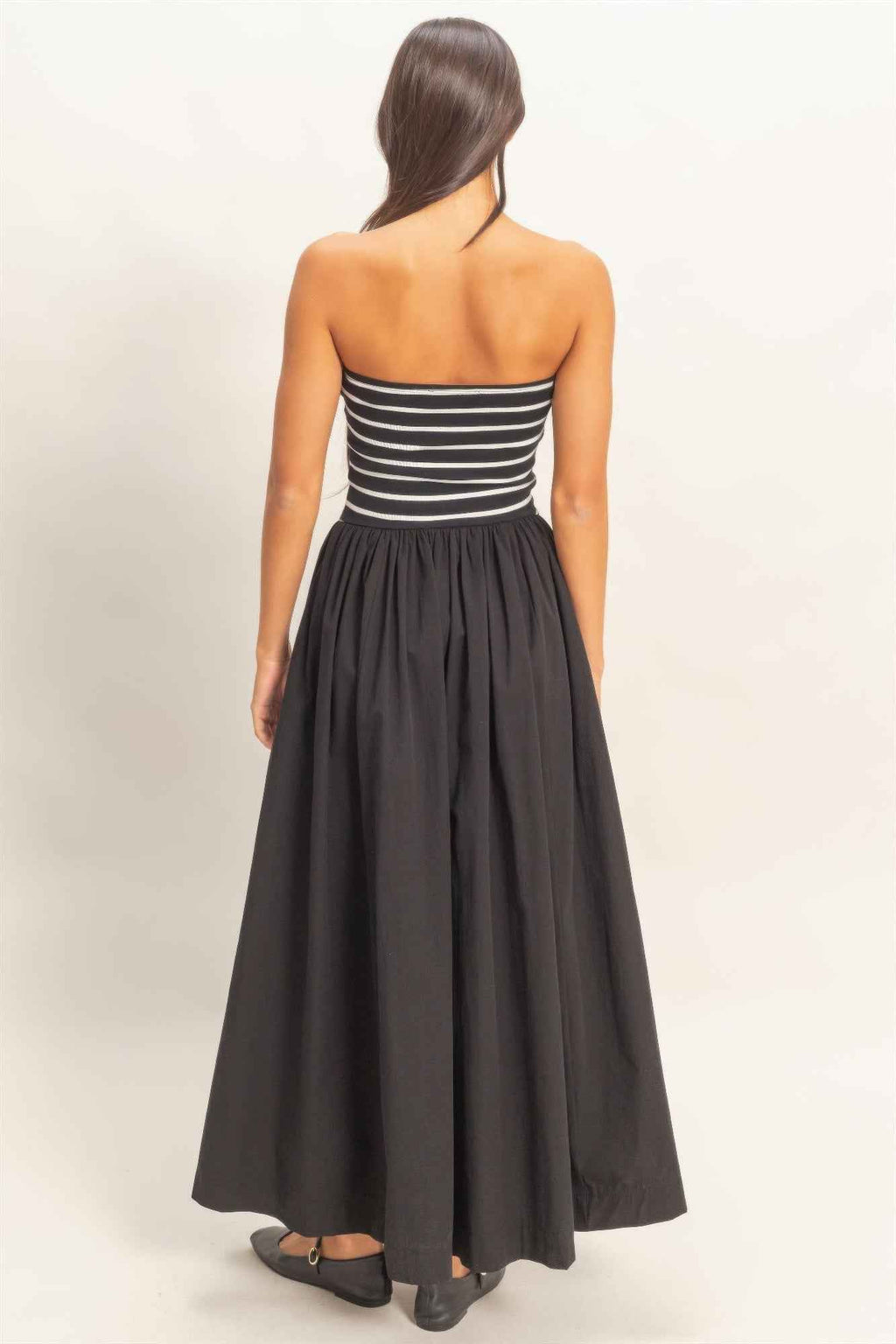 Striped Strapless Flowy Midi Dress