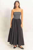 Striped Strapless Flowy Midi Dress
