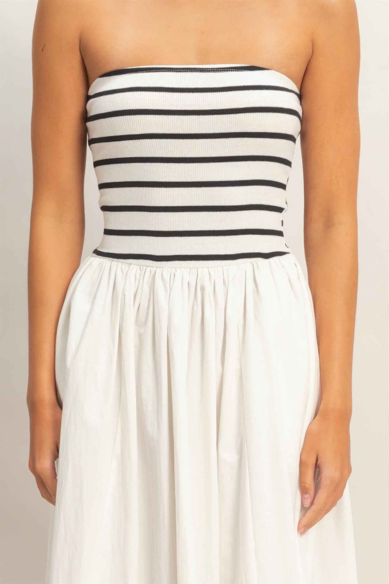 Striped Strapless Flowy Midi Dress