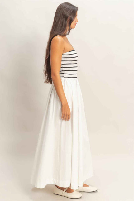 Striped Strapless Flowy Midi Dress