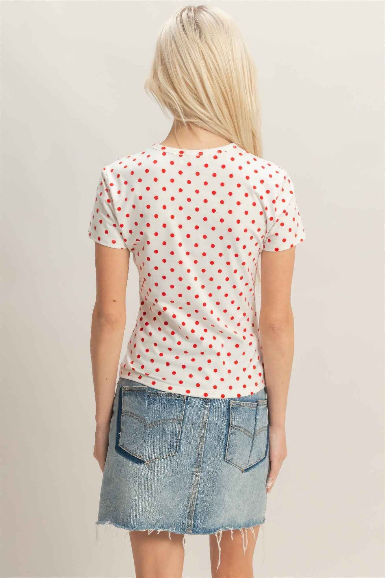 Polka Dot Short Sleeve Crew Neck Top